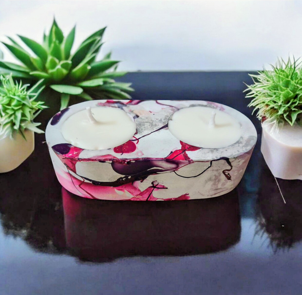 Dual Glow Concrete Tray Candle